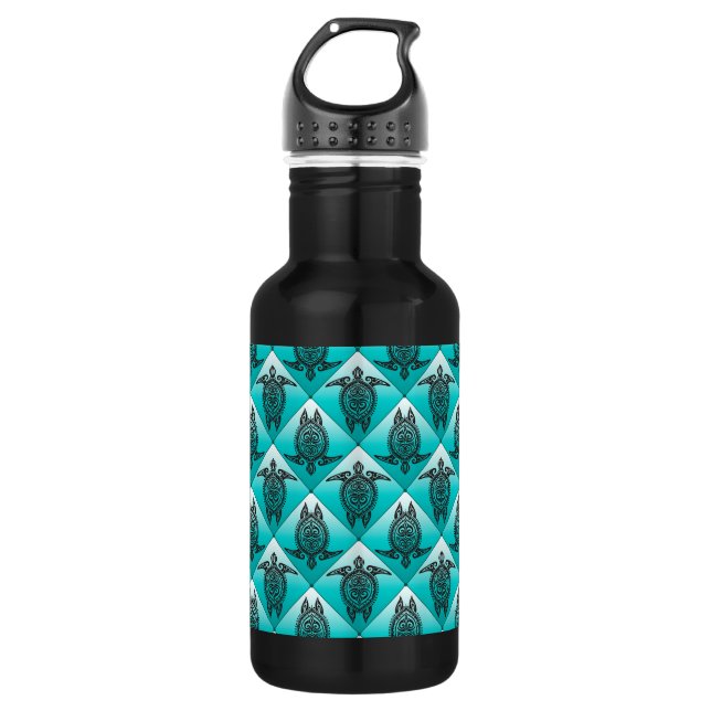 Shamanic Sea Turtles Pattern - cyan Stainless Steel Water Bottle (Front)
