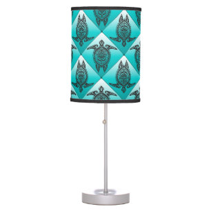 Shamanic Sea Turtles Pattern - cyan Table Lamp