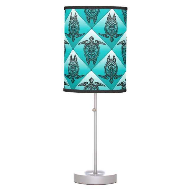 Shamanic Sea Turtles Pattern - cyan Table Lamp (Front)