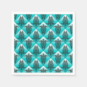 Shamanic Sea Turtles Pattern - cyan + your idea Napkins
