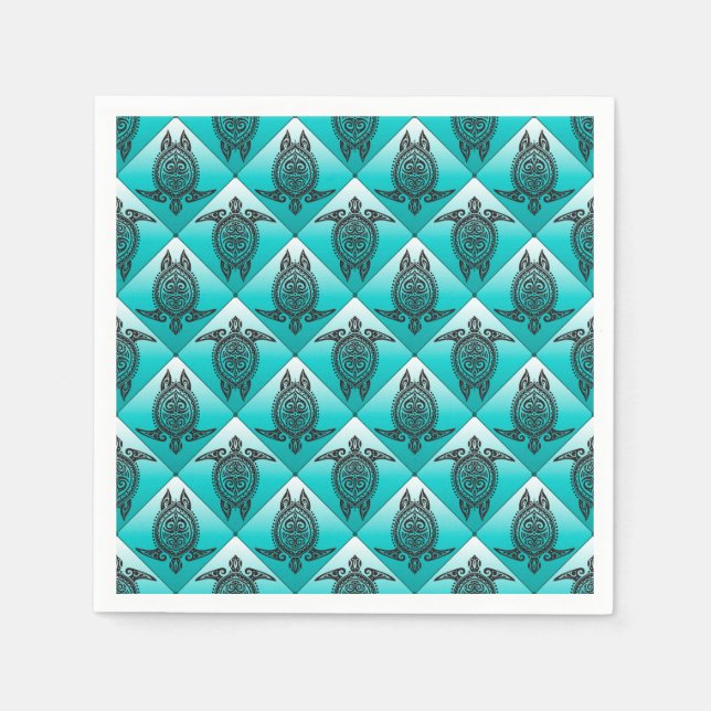 Shamanic Sea Turtles Pattern - cyan + your idea Napkins (Front)