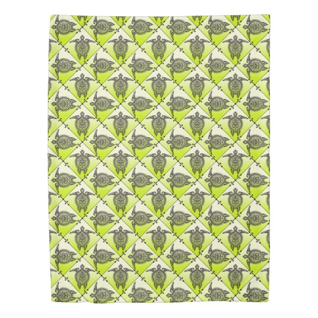 Shamanic Sea Turtles Pattern - green Duvet Cover (Front)