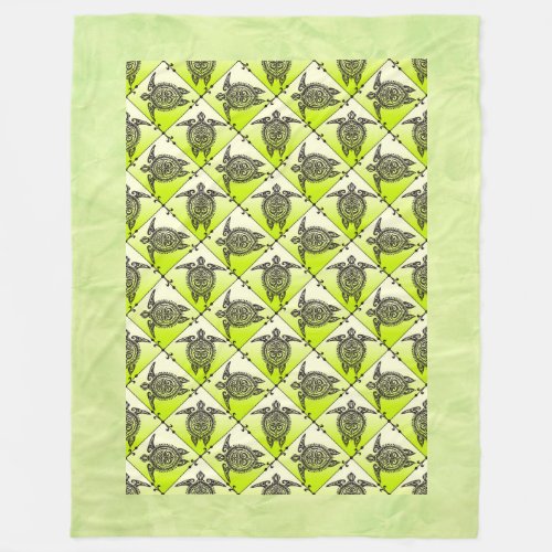 Shamanic Sea Turtles Pattern _ green Fleece Blanket