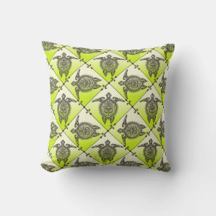 Shamanic Sea Turtles Pattern - green Outdoor Pillow