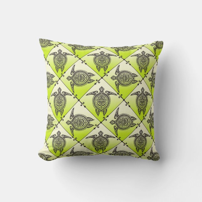 Shamanic Sea Turtles Pattern - green Outdoor Pillow (Front)