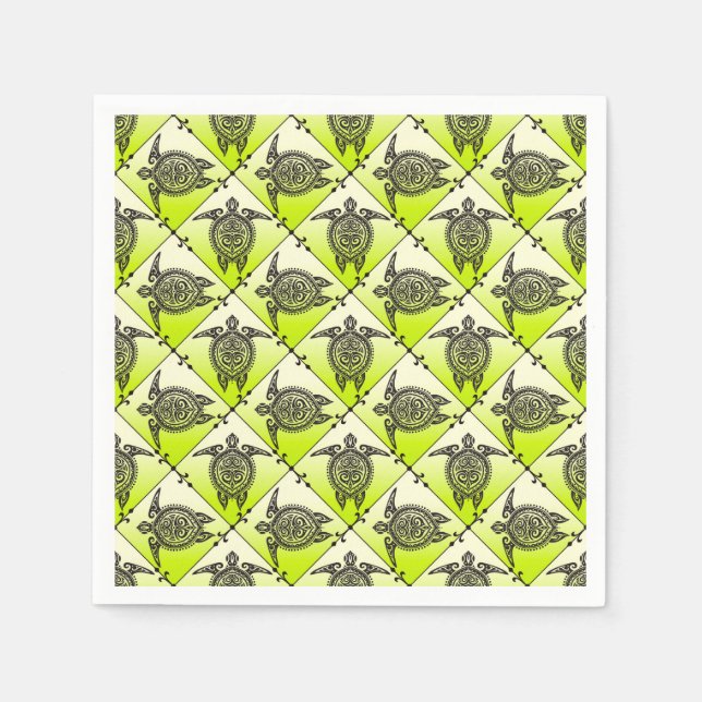 Shamanic Sea Turtles Pattern - green Paper Napkins (Front)
