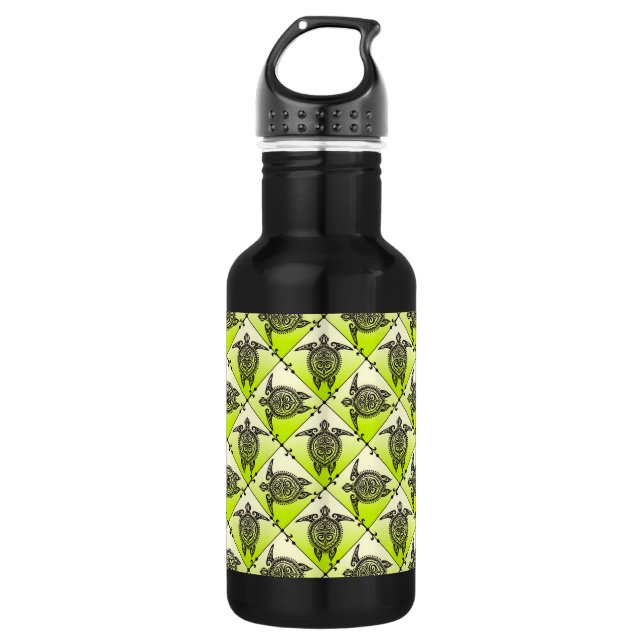 Shamanic Sea Turtles Pattern - green Stainless Steel Water Bottle (Front)