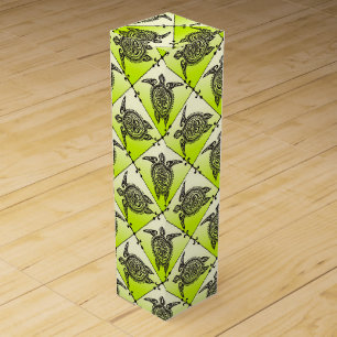 Shamanic Sea Turtles Pattern - green vertical Wine Box