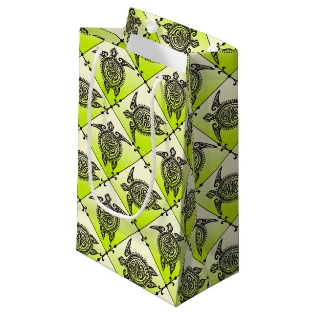 Shamanic Sea Turtles Pattern - green + your idea Small Gift Bag (Front Angled)