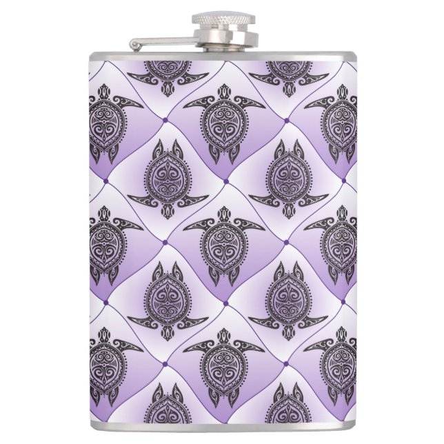 Shamanic Sea Turtles Pattern - violet Flask (Front)