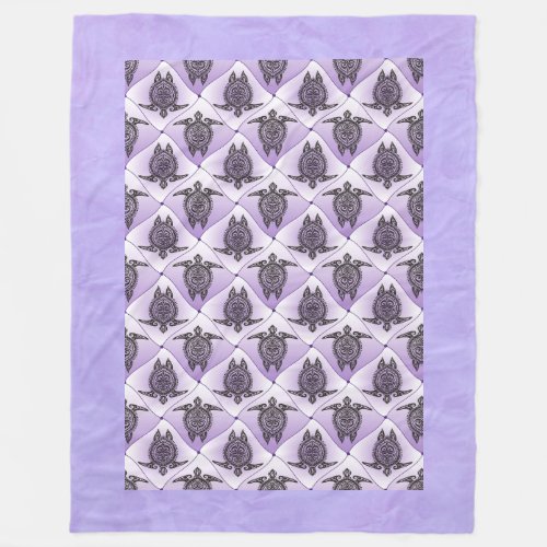 Shamanic Sea Turtles Pattern _ violet Fleece Blanket