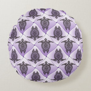 Shamanic Sea Turtles Pattern - violet Round Pillow