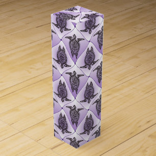 Shamanic Sea Turtles Pattern - violet vertical Wine Gift Box