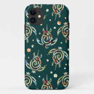Shamanic Sea Turtles Pattern + your backgr. color iPhone 11 Case