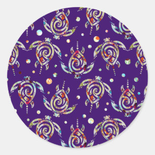 Shamanic Sea Turtles Pattern + your backgr. color Classic Round Sticker