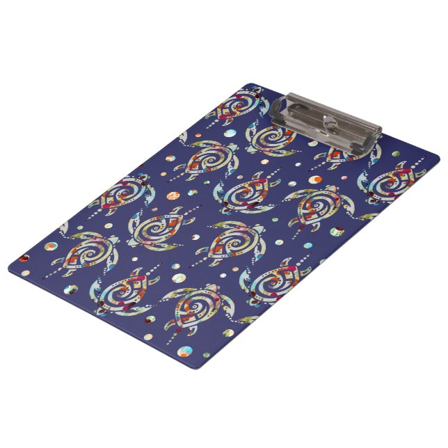 Shamanic Sea Turtles Pattern + your backgr. color Clipboard (Angled)