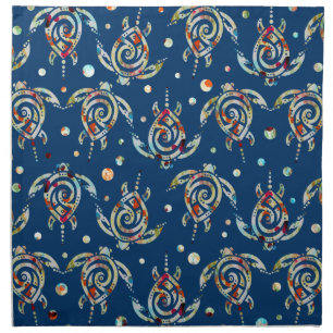 Shamanic Sea Turtles Pattern + your backgr. color Cloth Napkin