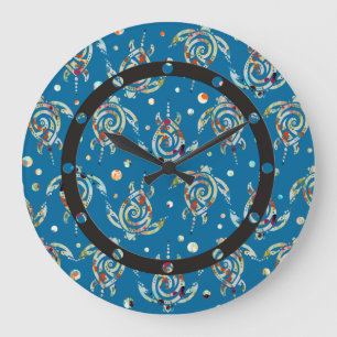 Shamanic Sea Turtles Pattern + your backgr. color Large Clock