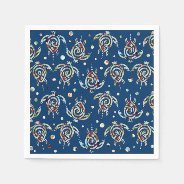 Shamanic Sea Turtles Pattern + your backgr. color Napkins (Front)