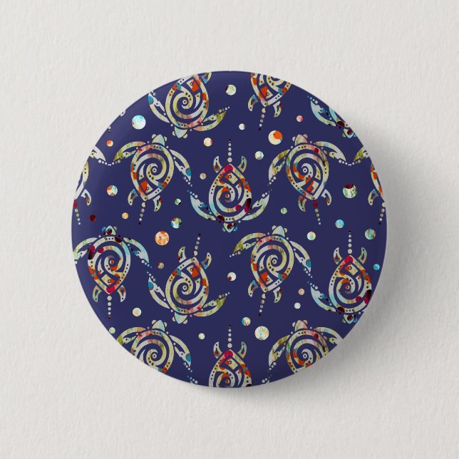 Shamanic Sea Turtles Pattern + your backgr. color Pinback Button (Front)