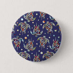 Shamanic Sea Turtles Pattern + your backgr. color Pinback Button