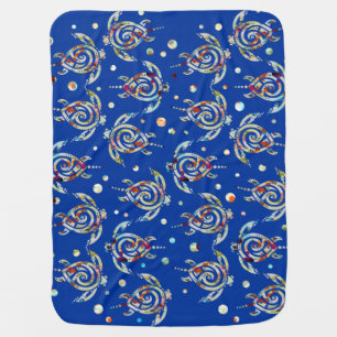 Shamanic Sea Turtles Pattern + your backgr. color Stroller Blanket