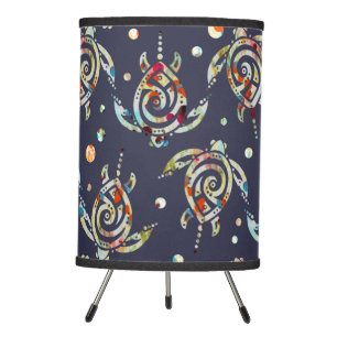 Shamanic Sea Turtles Pattern + your backgr. color Tripod Lamp