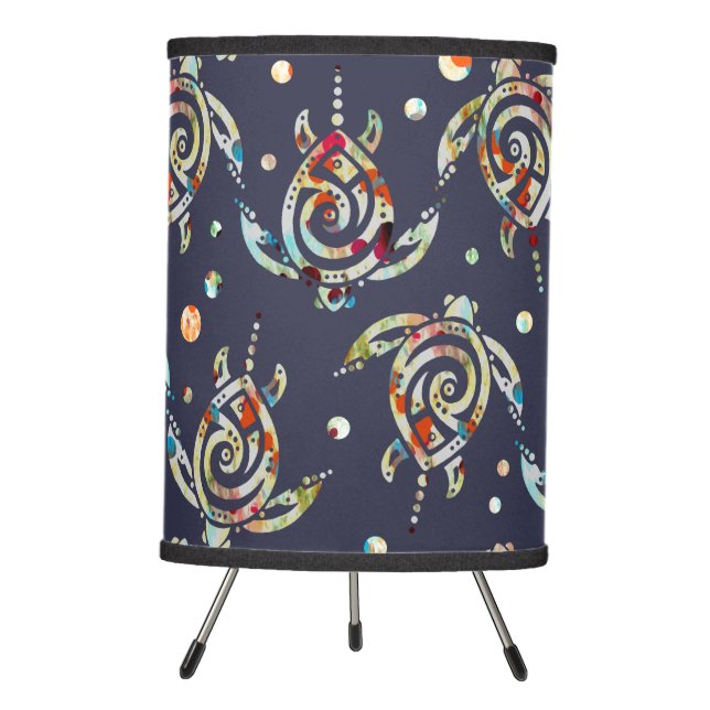 Shamanic Sea Turtles Pattern + your backgr. color Tripod Lamp (Front)