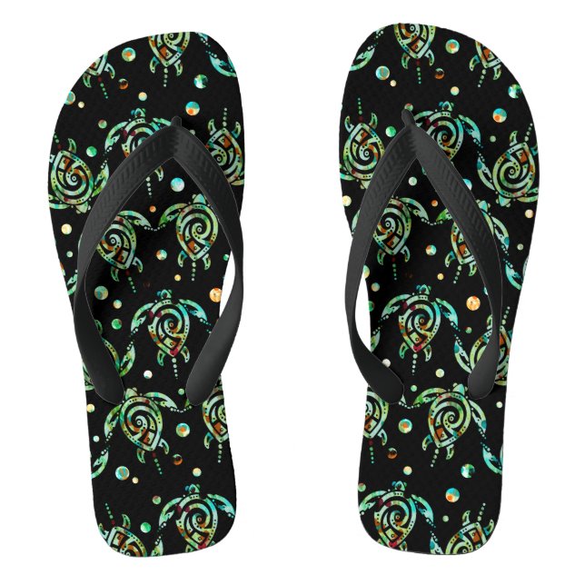 Shamanic Sea Turtles Seamless Pattern + your back. Flip Flops (Footbed)