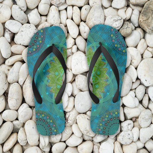 Shambala Tantric Nymphaea mandala art Flip Flops