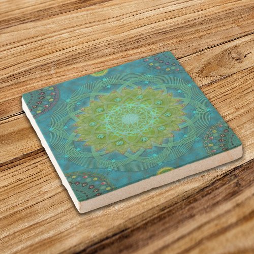 Shambala Tantric Nymphaea mandala art Stone Coaster