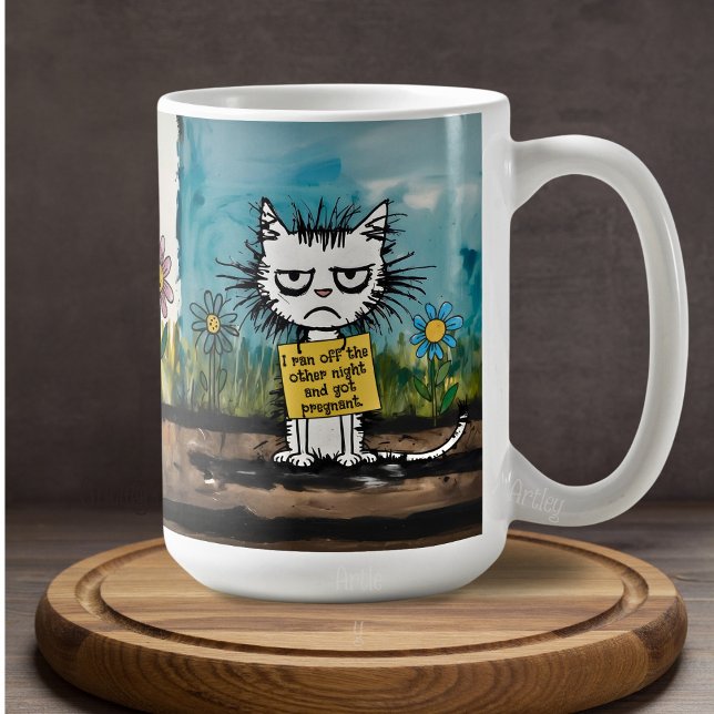 Shamed Cat Sign Funny Phrase Cute Cartoon  Coffee Mug (Creator Uploaded)