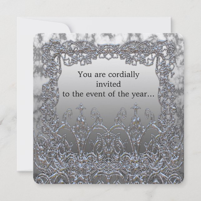 Shampton Elegant Metallic Silver  Party Invitation (Front)
