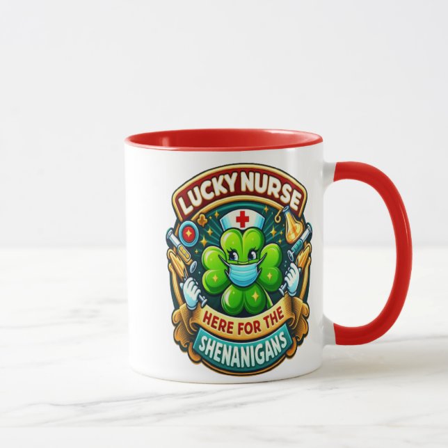 Shamrock Adorned Lucky Nurse shenanigan Mug (Right)