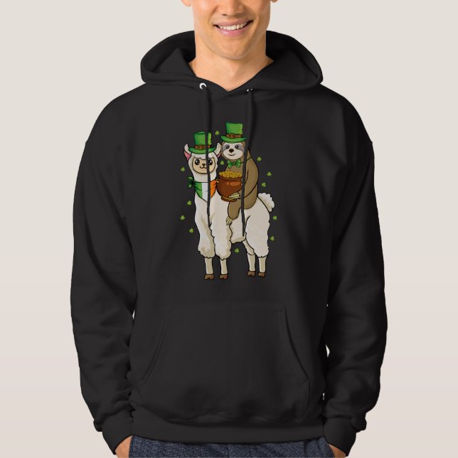 Shamrock Alpaca Irish Sloth Riding Llama St Patric Hoodie (Front)
