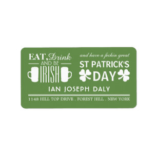 Shamrock and Beer Irish St Patrick's Day Label