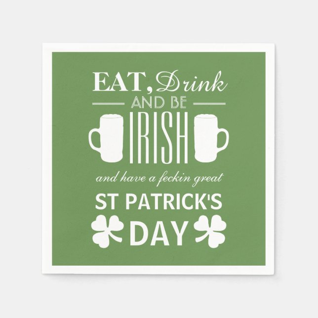 Shamrock and Beer Irish St Patrick's Day Napkins (Front)