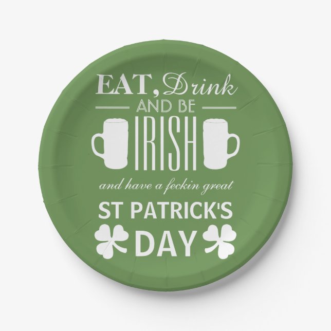 Shamrock and Beer Irish St Patrick's Day Paper Plates (Front)