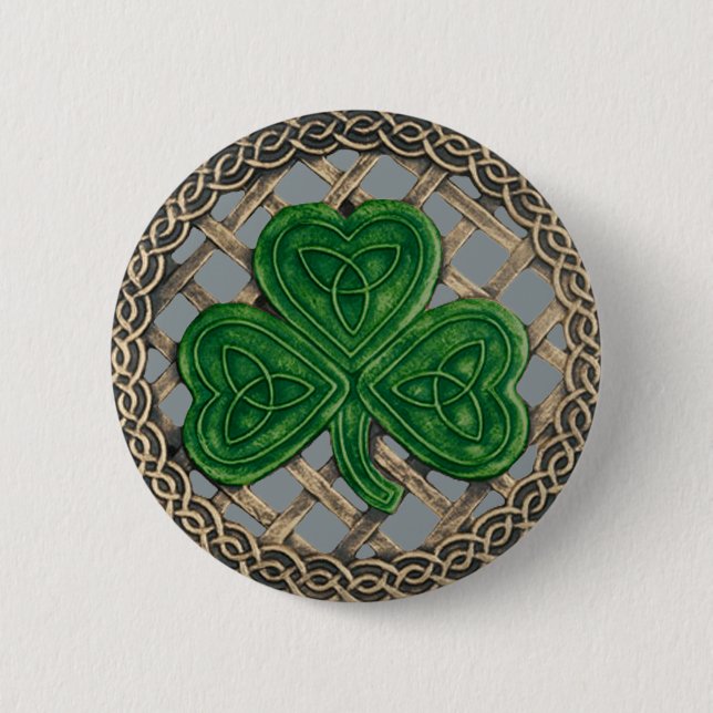 Shamrock And Celtic Knots Button Gray (Front)