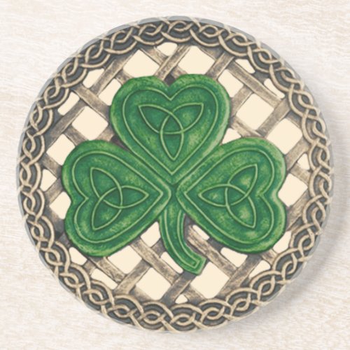 Shamrock And Celtic Knots Coaster Beige