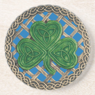 Shamrock And Celtic Knots Coaster Blue
