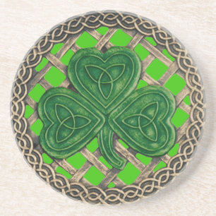 Shamrock And Celtic Knots Coaster Green