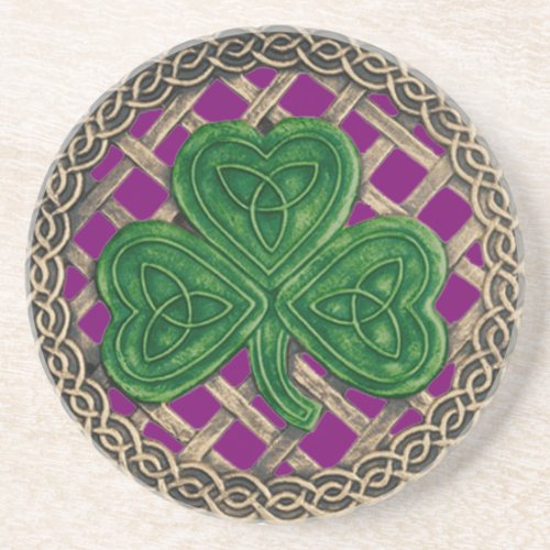 Shamrock And Celtic Knots Coaster Purple