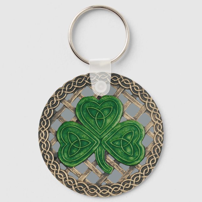 Shamrock And Celtic Knots Keychain Gray (Front)