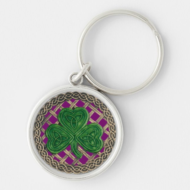 Shamrock And Celtic Knots Keychain Purple (Front)