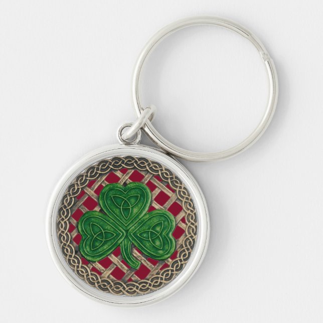 Shamrock And Celtic Knots Keychain Red (Front)