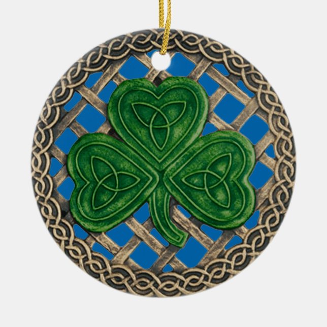Shamrock And Celtic Knots Ornament  Blue (Front)