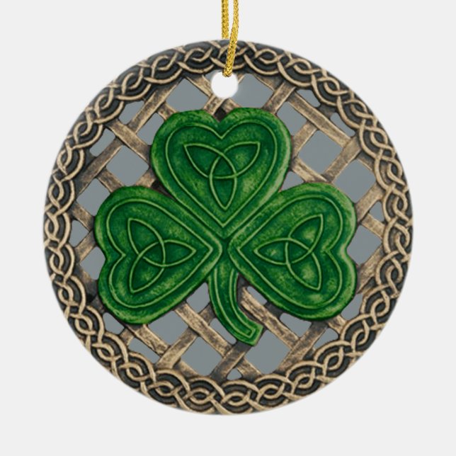Shamrock And Celtic Knots Ornament  Gray (Front)