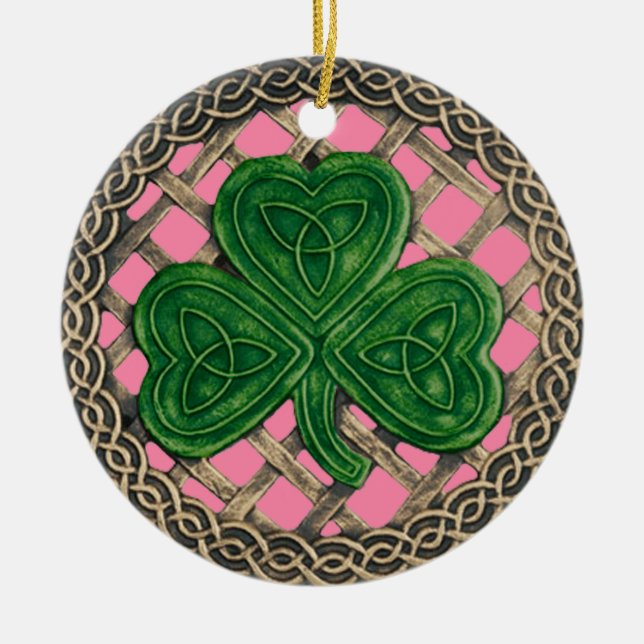 Shamrock And Celtic Knots Ornament  Pink (Front)
