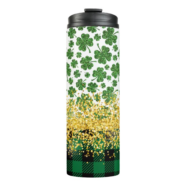 🍀 Shamrock and Glitter Festivity 🍀 Thermal Tumbler (Front)